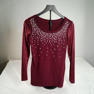 Women’s rue21 Burgundy Rhinestone Studded Long Sleeve Blouse Medium